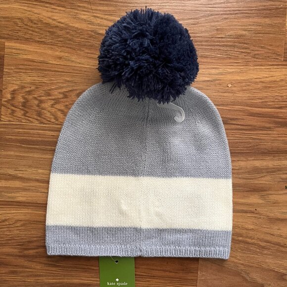NWT Kate Spade light blue and white winter hat with pom pom - Picture 2 of 2